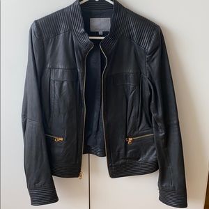 Black Leather Jacket with Gold Hardware
